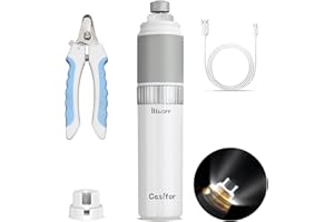 Casifor Lima de Uñas Eléctrica para Perro y Gato, Cortauñas Perro Profesional Recargable USB (Blanco, con Luz LED)