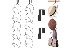 Omevett 10 Pcs Hat Hanger, Wall Hat Organizer, Black Cap Hanger with Hanging Hooks for Baseball Caps, Scarfs, Towels, Handbags, Clothes Ties