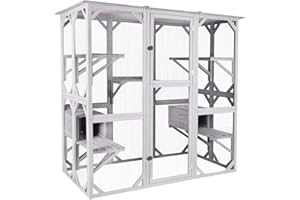 MaxxPet Jaula Grande para Gatos, Con Varios niveles y plataformas, Carrera de Gatos, pajarera para Gatos, 181 x 70 x 180 cm, colore bianco