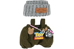 AOOTE Ropa de Peluche de 17 cm, 3 Piezas Ropa de Muñeca Accesorios, Disfraces para Muñecas con 1 Sombrero, 1 Mameluco y 1 Mochila para Cámara (Sin Muñeca)