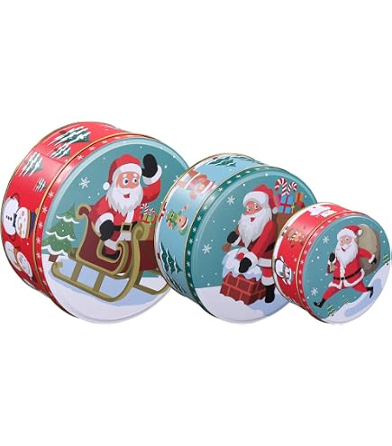 HEMOTON Weihnachts-Keksdosen Aus Weißblech – 3 Runde Dosen Mit Deckel Für Süßigkeiten
