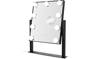 Bayt Espejo de Maquillaje - Espejo Hollywood con 9 Luces - Espejo de Aumento x10-36 x 30 cm - Negro