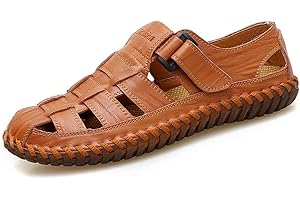 Moodeng Sandales Homme Cuir d'été Fermé Sandales de plage sportives de randonnée pour hommes