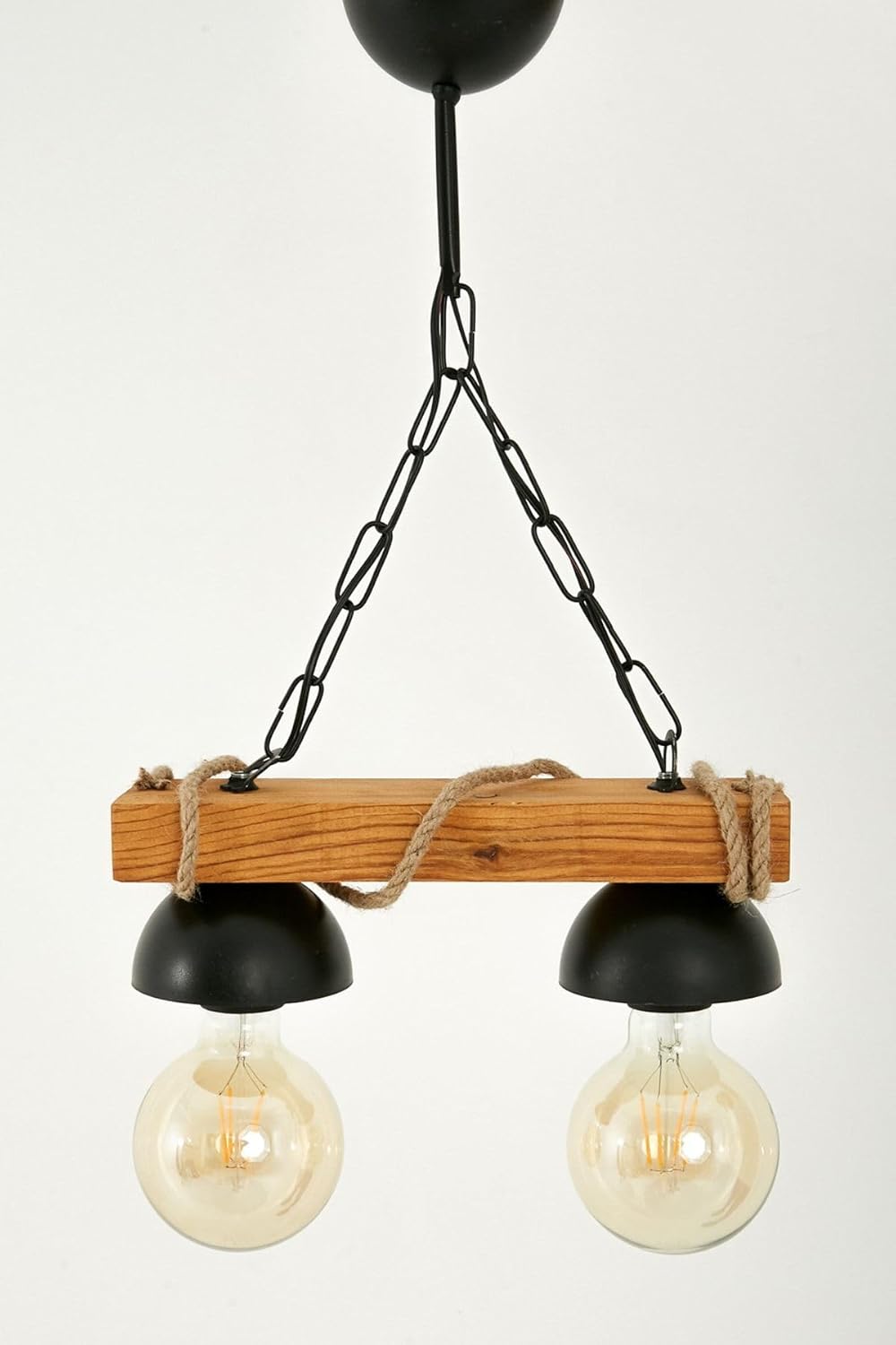 megüsa Otantik Ahşap Doğal Kütük Halatlı 2li Avize(Koyu Renk) koyu renk 30 x 60 - Görsel 5