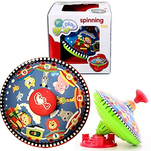 Brumm Eybl Toupie, en tôle avec motif train, animaux et chiffres en tant que, 15 cm Grand