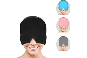 KANGSIT Migraine Relief Cap, Reusable Cold Hot Therapy Migraine and Headache Relief Cap, Single-Sided Gel Ice Hot Head Wrap for Chronic Migraine, Tension Headache, Sinus Stress, Puffy Eyes (Black)
