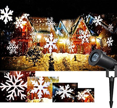 Christmas Projector Light LED Xmas Snowflakes Projector Waterproof White Snowflake Flood Lamp Moving Landscape Projection Spotlights Outdoor Indoor for Garden Wall Christmas Holiday Decoration