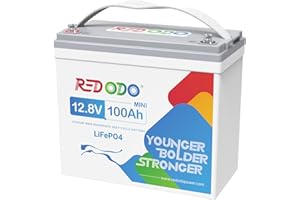 Redodo Batterie LiFePO4 12V 100Ah Mini, Rechargeable Petit Poids léger Lithium Batteries, BMS 100A Intégré, 4000 Cycles pour Caravanes, Bateaux, Camping-Cars, Maison Solaire, Hors-Réseau