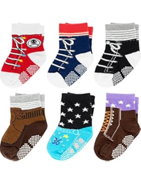 Ateid 6 Paar Baby Socken Antirutsch-Socken mit Gummi-Noppen aus Baumwolle 10 - 36 Monate