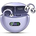 Supecaty Open-Ear Earbuds Clip-On Earphones Wireless Headphones Lightweight Comfort Bluetooth 5.4 Charging Case LED Display Fitness Ear Buds for Exercise Sports Running Cycling Gym Workout, Purple
