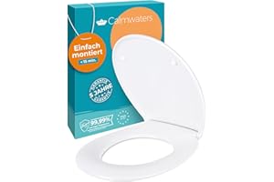 Calmwaters® Toilettendeckel mit Absenkautomatik, WC Sitz einfache Montage, bis 250 kg, Made in EU, aus antibakteriellem Duroplast, 2 Befestigungsarten, abnehmbar, Klobrille oval, Klodeckel Weiß