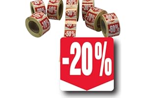 Affichesstore 30282 - Rouleau de 500 Étiquettes Autocollantes -20% - Format Carré 35x35mm - Brillantes - Adhésives - Stickers Remise Pourcentage