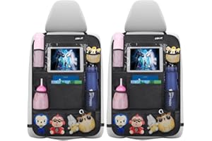 Ezilif Auto Rückenlehnenschutz 2 Stück Groß Auto Rücksitz Organizer für Kinder, 600D Oxford Stoff Wasserdicht Rücksitzschoner mit 12 Zoll iPad/Tablet-Tasche, Kick-Matten-Schutz für Autositz
