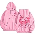 Pink Puff Graphic Hoodies for Teen Girls Kids Womens Cute Letter Print Casual Preppy Sweatshirts Oversized Long Sleeve Y2K Streetwear Tops Pullover