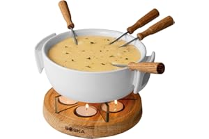 ‎BOSKA Boska Candlelight Fondue Twinkle Zestaw do fondue/Ognioodporny zestaw do fondue/Dołączone świeczki/Można stosować w mikrofalówce/Biały / 1,6 l