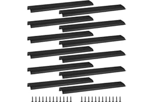 Cjueiom 12 Pack Concealed Kitchen Cupboard Handles 256mm Hole Center Hidden Drawer Pulls, Finger Edge Pull Aluminum Cabinet Handle Invisible Door Knob for Wardrobe (300mm Total Length, Black)