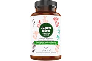 ‎BONVIGO BonVigo® AlpenBitter 14 Kräuter mit Mariendistel, Salbei, Wermut, Löwenzahn - Cholin hochdosiert unterstützt Leber, Fettstoffwechsel, Verdauung - Bitterstoffe nach Hildegard von Bingen - 90 Kapseln