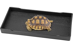 Qerutk Reptile Water Dish, Tortoise Water Bowl, Reptile Accessories, Rectangular Tray, Snake Water Bowl Ideal for Bathing Feeding - S Size Black Shallow