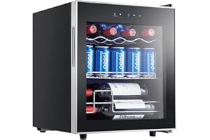 Kalamera Frigorifero per bevande, mini frigorifero con zona di raffreddamento 5-18°C, porta in vetro in acciaio inox, 40 litri, KRC-40GE