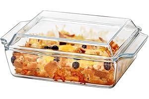 KARADROVA Casseruola in Vetro con Coperchi, 1.5L, 21x17.8x6cm, Piatti Rettangolari per Lasagne, Resistenti al Forno, Adatti al Microonde