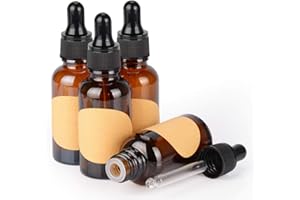 Stonylab 30 ml (1 oz) 4-Pack Flacon Compte-gouttes en Verre Marron, Vide avec Compte-gouttes Conique, Bouchon Interne et Étiquette pour Huiles Essentielles et Fragrances