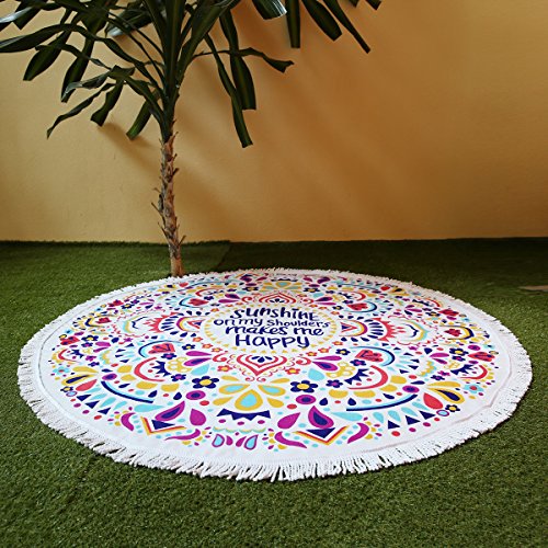 KING DO WAY 2 mm / 0,08 “ Gesäumt Baumwolle Strand Runde Mandala Sunscreen Schal Wandteppich Wickelrock Yoga-Matte Indischen Handtuch Für Outdoor Sandstrand Und Innen Dekoration - 4