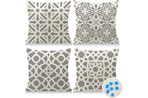 Cirzone Deko Wohnzimmer Kissenbezug 40x40 4er Set Wetterfest Leinen Outdoor Kissen Boho Deko für Garten, Balkon