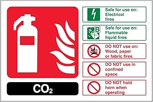 VSAFETY V Safety Carbon Dioxide Co2 Id Fire Extinguisher Sign - 200mm x 150mm - Self Adhesive Vinyl