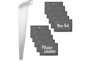 ‎HOBERG Hoberg Schiefer-Pflanzschilder - 10er Set | Witterungsbeständig, Wiederverwendbar | Individuelles Beschriften von Pflanzen, Kräutern & Blumen | Mit Erdspießen aus Stahl | Maße 10 x 7 x 0,5 cm [Eckig]