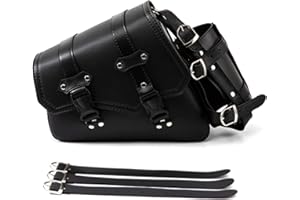 APEBAZY Motorrad Satteltaschen - Vintage Schwarz PU Leder Schwingentasche Seitentaschen Dreieckige Gepäck Werkzeugaufbewahrungstasche mit Wasserflaschen Getränkehalter - Linke Seite