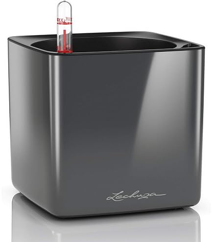 LECHUZA CUBE Glossy Triple Vaso Con Irrigazione Automatica - Antracite Lucido, Interno, 3 Vasi, 40x14x13.5 Cm, 1 Litro Serbatoio