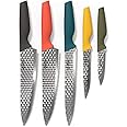 Ekau Essential Kitchen Knives Set, Black, Tomato, Deep Blue, Marigold, Olive