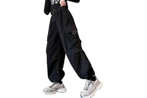 Vuncio Pantalon Jambe Large Enfant Fille 3-14 Ans Hiver Printemps Pantalon Cargo Adolescente Fille Taille Elastique Ample Chic Pas Cher Confortable Streetwear Casual Jogging
