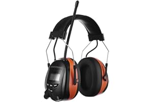 PROTEAR Protección auditiva Recargable con Bluetooth/FM/Am Radio y micrófono Integrado, reducción de Ruido, para la Industria, la construcción y el segado - SNR 30 dB(Naranja)