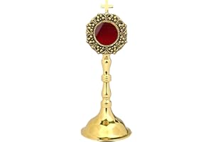 Needzo Mini Brass Reliquary, Religious Keepsake for Relics, Devotional Church and Home Display, 3 by 7.75 Inches