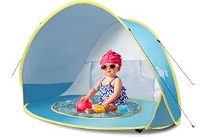 Glymnis Pop Up Baby Beach Tent, Portable UV Protection Beach Sun Shelter with Little Pool, Lightweight Sun Shade Tent for Babies Garden, Picnic