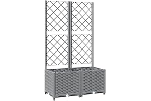 vidaXL Pflanzkübel, Blumenkasten mit Rankgitter für Balkon Garten Terrasse, Pflanzkasten mit Spalier für Kletterpflanzen, Blumenkübel Rankhilfe, Hellgrau PP