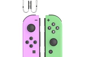Shiptree Mando Switch, Set 2 Mandos Switch Inalambrico para Switch/Switch Lite/OLED con Dual Vibración/Gyro Axis/Wake up/Screenshot y Correas de Muñeca para Switch - Morado y Verde
