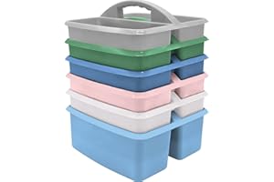 Teacher Created Resources Soft Colors Portable Plastic Storage Caddy 6-Pack for Classrooms, Kids Room, and Office Organization, 3 Compartments
