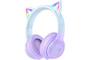 ZHUTA Cat Ear Bluetooth Headphones with Microphone for Kids and Adults, LED Light Up Wireless HI-FI Sound Quality, Over-Ear Headphones with Volume Control for iPhone/iPad/Laptop/PC (55H Play Time)