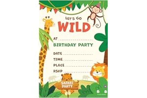 Kirsten McMillan 32 Safari Birthday Party Invitations for Kids with Envelopes - Pack of 32 Safari Party Invites for Girls & Boys - Designed and Printed in the UK