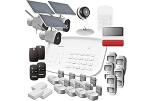 Daewoo Security SA668AM - Compatible Animaux, Alarme Maison sans Fil WiFi/GSM connectée, Contrôle à Distance, Sirène, 4 Caméras, Panneaux solaires, Compatible avec Amazon Alexa, Google Home