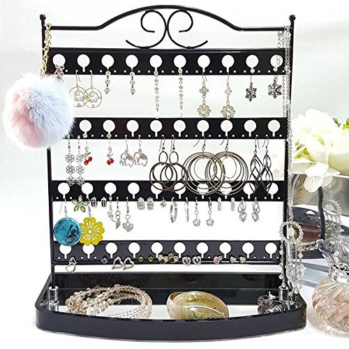 Mango Steam Tabletop Mirror Base Stud Earring Jewellery Organiser, Display Stand, Storage, Gift (Black)