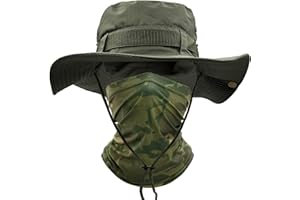 ehsbuy Sonnenhut Herren UPF 50+ Safari Hut Sommerhut Breiter Krempe Camo Wanderhut Armee Boonie Hut mit Kühlender Multifunktionstuch Schlauchschal Outdoor Fischerhut
