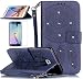 Produktbild ISENPENK Samsung Galaxy S6 edge Plus Hülle Leder Flip Case Bookstyle Cover PU Leder Tasche Ständer Case mit Intern Karte Schlitz,Anti-Sturz Stoßfest Abdeckung Entwurf Stoßdämpfend Triangle Hemming Tasche,Magnetic Closure und Feder Drucken Muster Wasserdicht Shockproof Protection Brieftasche mit Standfunktion Tasche Handy Gürtel schutzhülle für Samsung Galaxy S6 edge Plus(2015) 5.7Zoll-[feder tiefblau]+Panzerglas Folie/Display foile/display schutzfolie