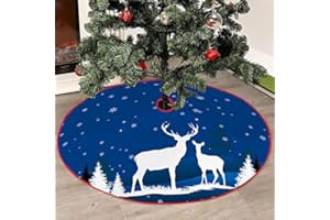 Mateju Weihnachtsbaum Rock Weihnachtsbaumdecke Groß Tannenbaum Unterlage Rund Christbaumdecke Christbaumständer Teppich Baumdecke für Weihnachtsdeko Neujahr Party (90cm,Elch)