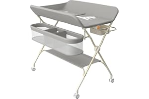 LANTUS Commode à langer pliable pour bébé,Table à langer mobile avec ceinture de sécurité et compartiments de rangement,Combinaison à langer,Nés Design Ergonomique-75 x 68 x 83-91 cm (Gris)