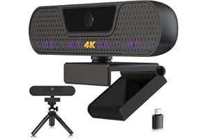 VIZOLINK W8GS Webcam 4K, 1080P HD para PC con micrófono, Enfoque automático, corrección de luz, Campo de visión de 85°, Cubierta de privacidad, Plug & Play, para Mac, portátil, Zoom, Skype