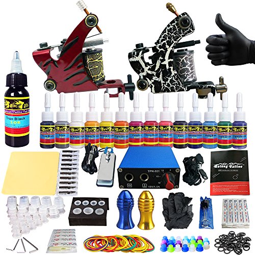 Solong Tattoo Complete Tattoo Kit for Beginner Starter 2 Pro Machine Guns 14 Inks Power Supply Needle Grips Tips TK203-38