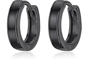 TANGPOET Hoop Earrings 925 Sterling Silver Small Black Sleeper Earrings Hypoallergenic Huggie Earring Birthday Valentines Day Jewellery Gifts for Men Women Boys Girls